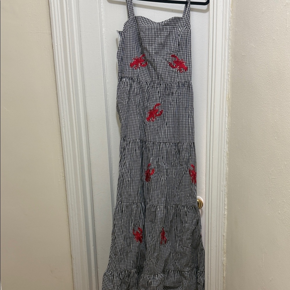 Fashion Nova Black and White Maxi Dress with Red Details